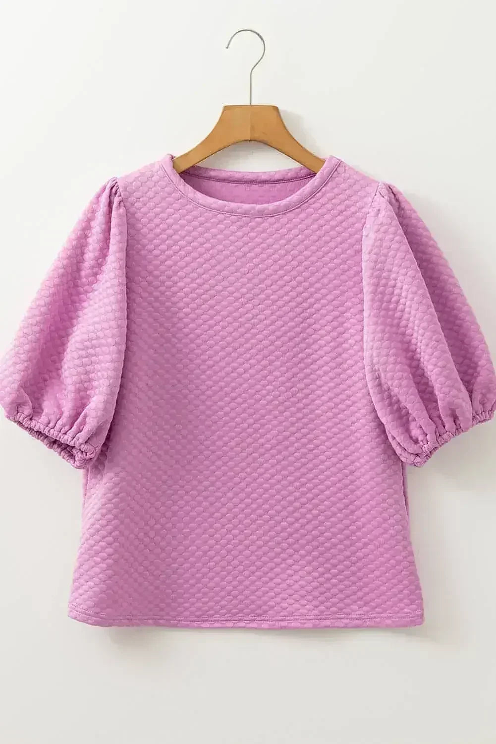 Phalaenopsis Puff Sleeve Blouse - Textured O-Neck Top | Femstylo