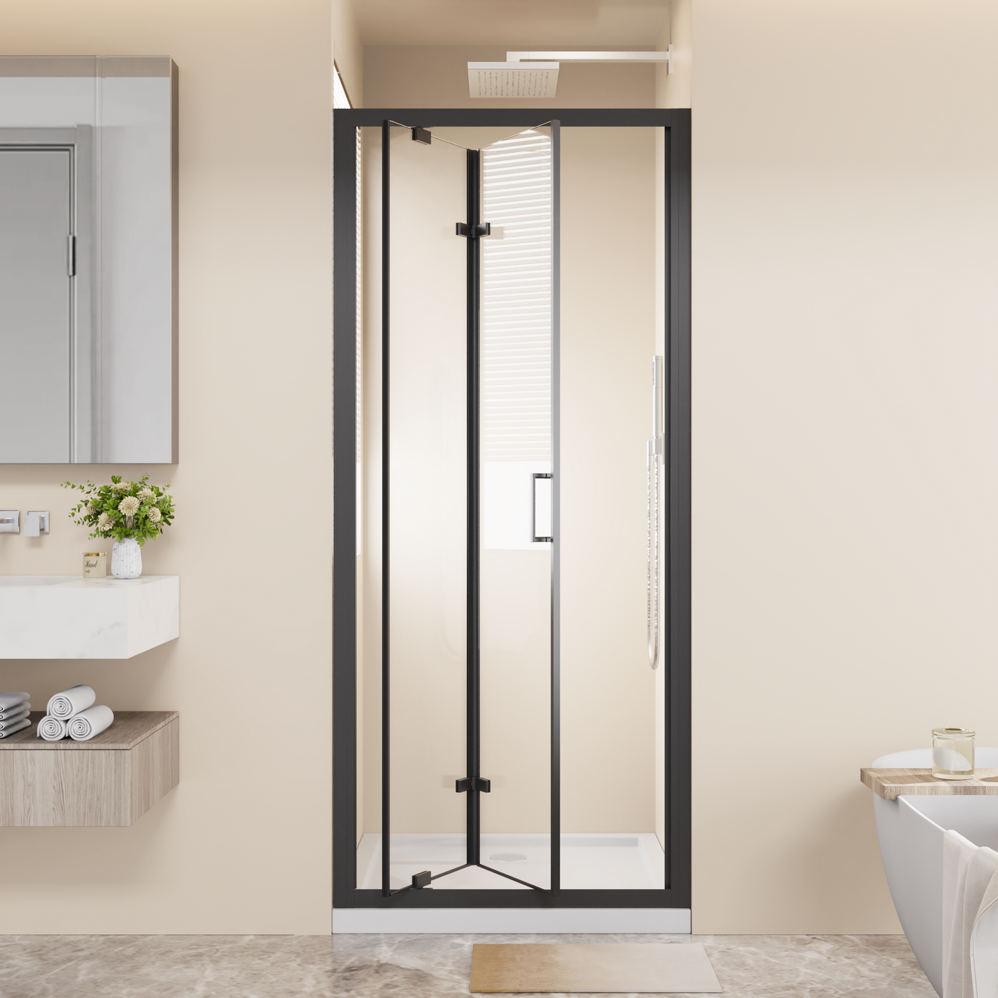 Framed Bi-Fold Pivot Shower Door 30"x72" Space-Saving Folding Shower Enclosure