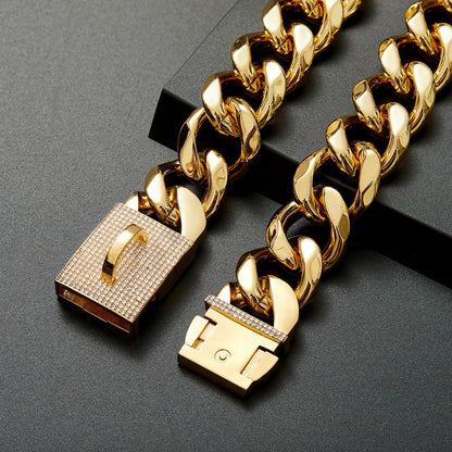 Stainless Steel Golden Single Six-Row Diamond-Encrusted Pet Dog Necklace Collar