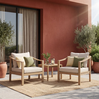 Acacia Wood Patio Furniture Club Chair Set of 2