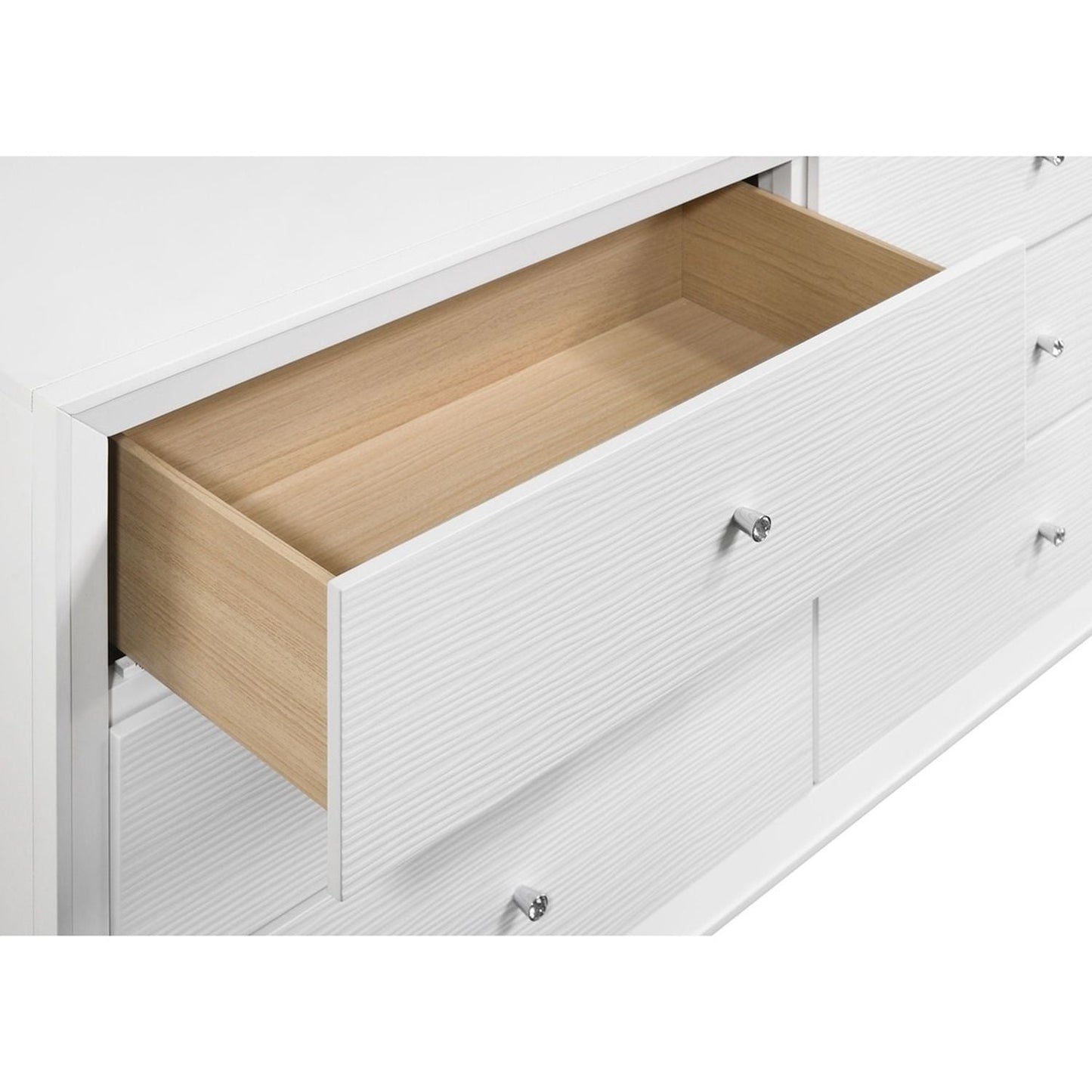 1 Piece Dresser With Angled Legs, Wave Texture And Round Knobs - White