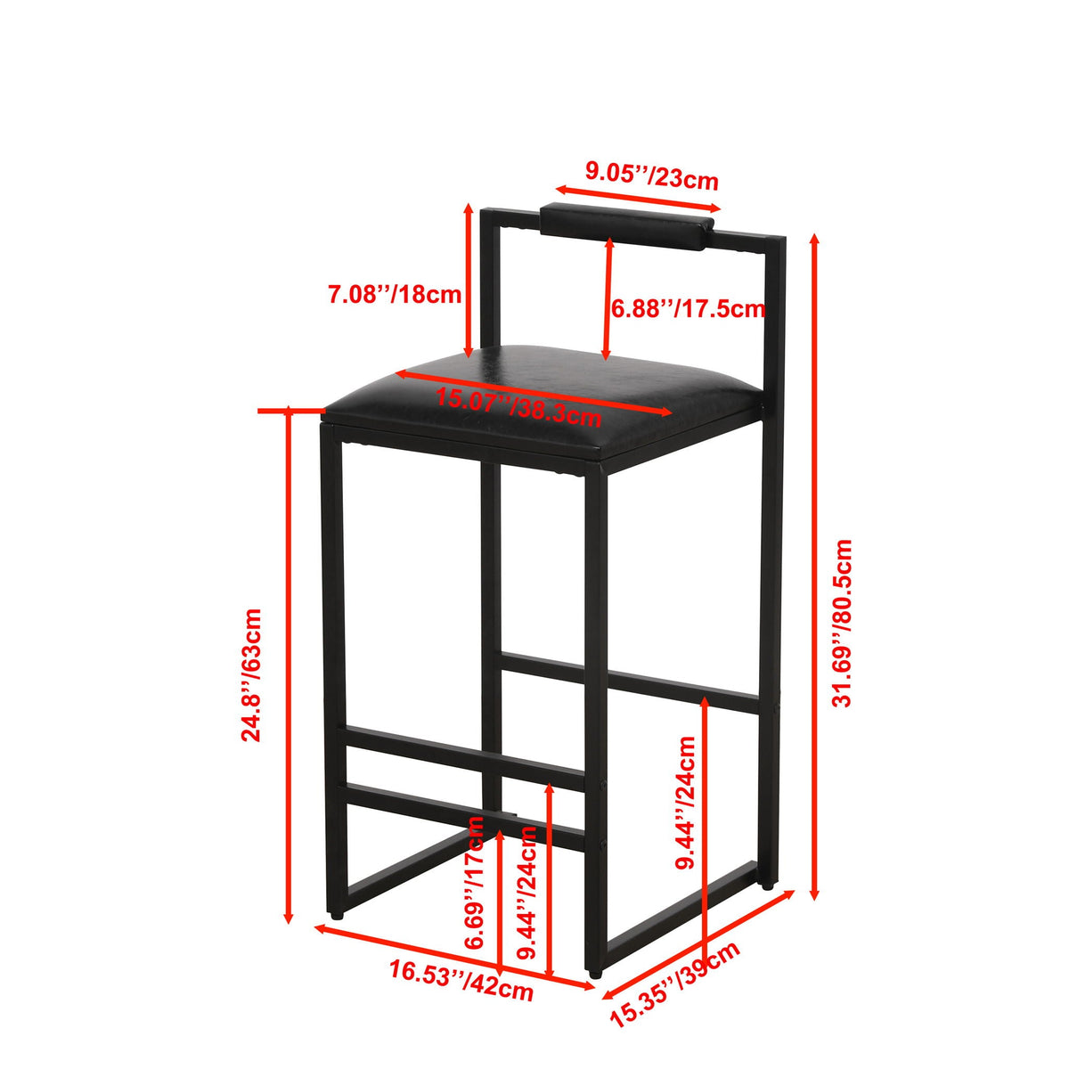 Elegant Bar Stool Set With Backrest And Footrest, Counter Height (Set of 2)