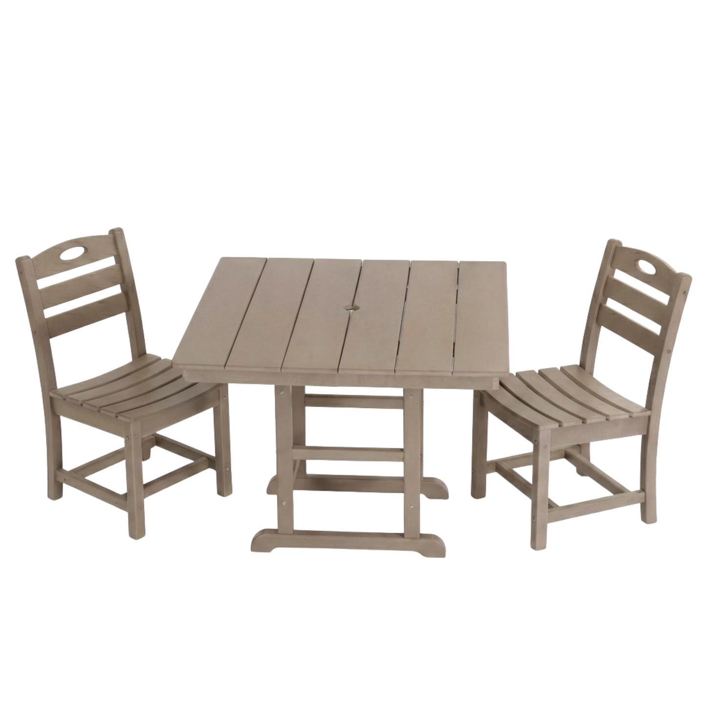 Antique Wood HDPE Outdoor Patio Dining Set, 37.8 in. Square Table with 2 Chairs