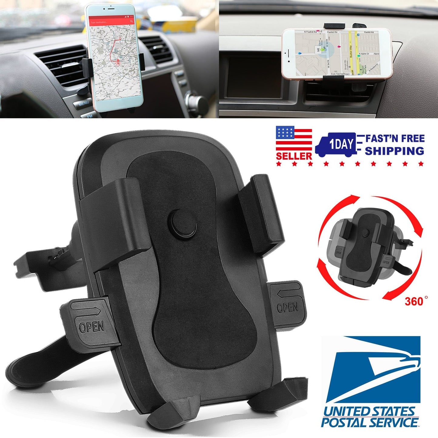 Car Phone Mount Universal 360¡ Rotation Phone Holder Air Vent Car Phone Mount Stand for iPhone XS/XS Max/XS/X Galaxy S10/S9+/S8 Google Huawei