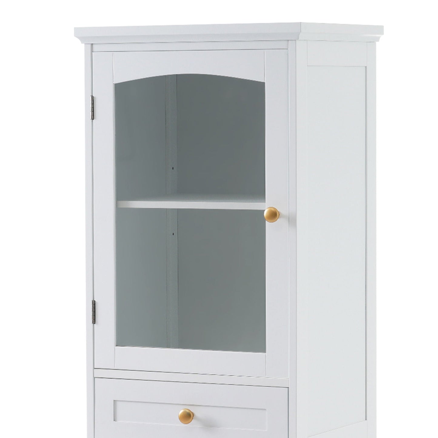 Tall Bathroom Storage Cabinet With Glass Doors, Free-Standing, Two Drawers, And Adjustable Shelves, Board, Painted Perfect For Displaying Your Favorite Items