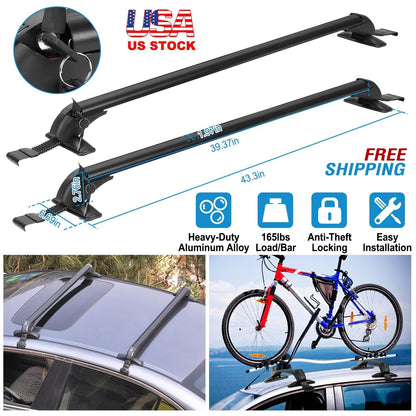 2PCS Universal 110cm/43-inch Car Roof Rack Cross Bar w/ Anti-Theft Lock Adjustable Window Frame for bike kayak cargo luggage