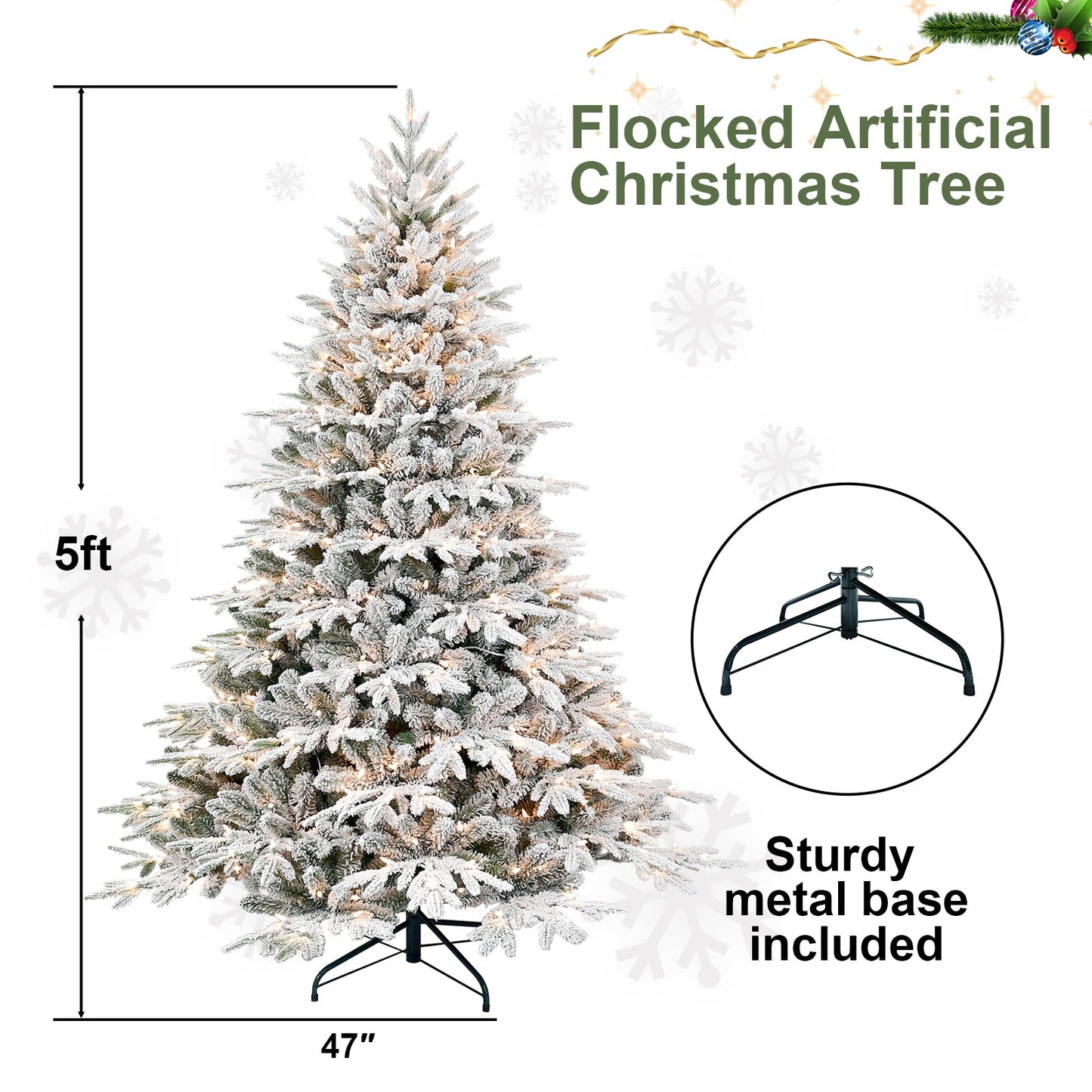 5ft Pre-Lit Flocked Artificial Christmas Tree