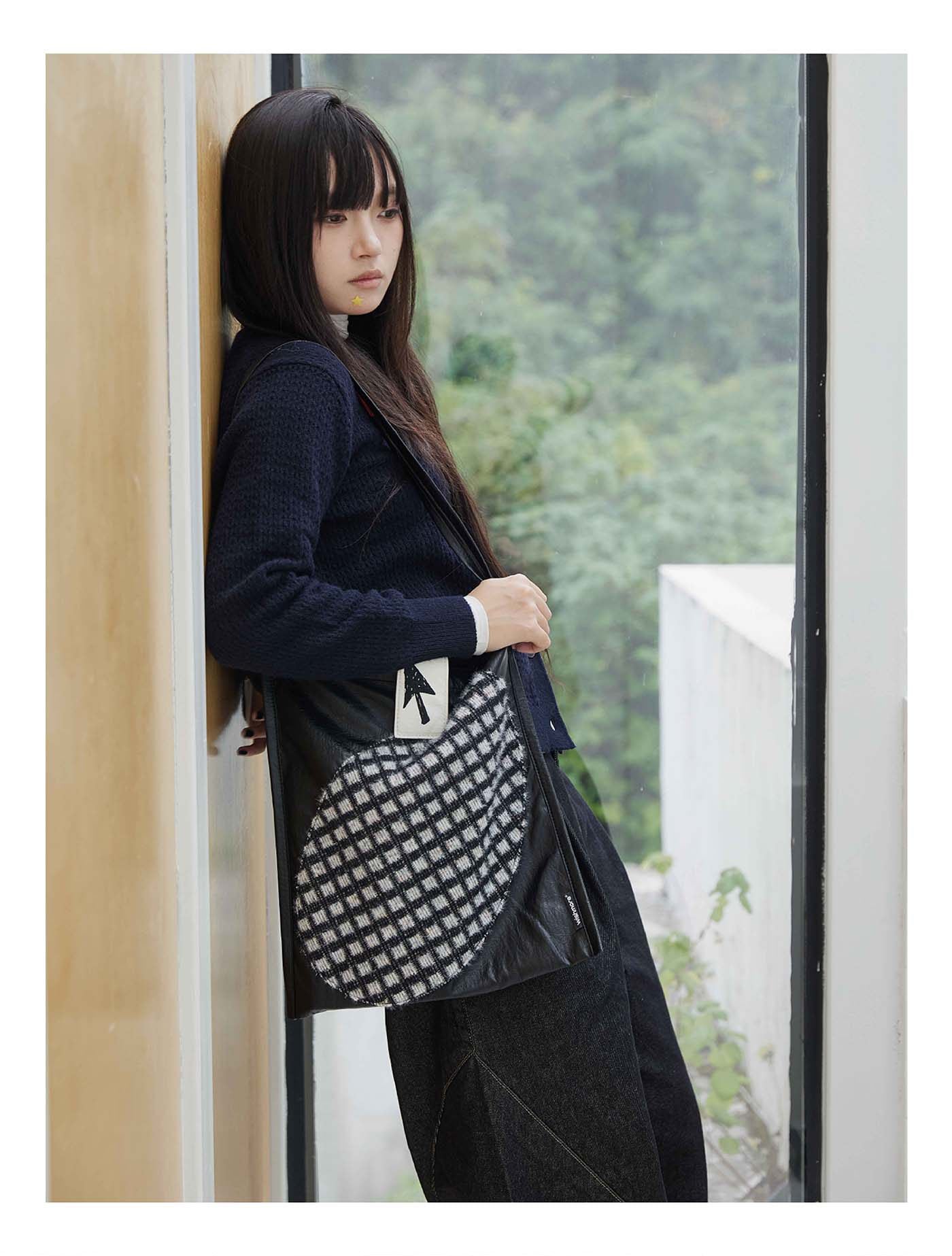 Splicing Shoulder Bag, Niche Design, Versatile Retro Bag, Original Checkered Large Capacity Bag For Women