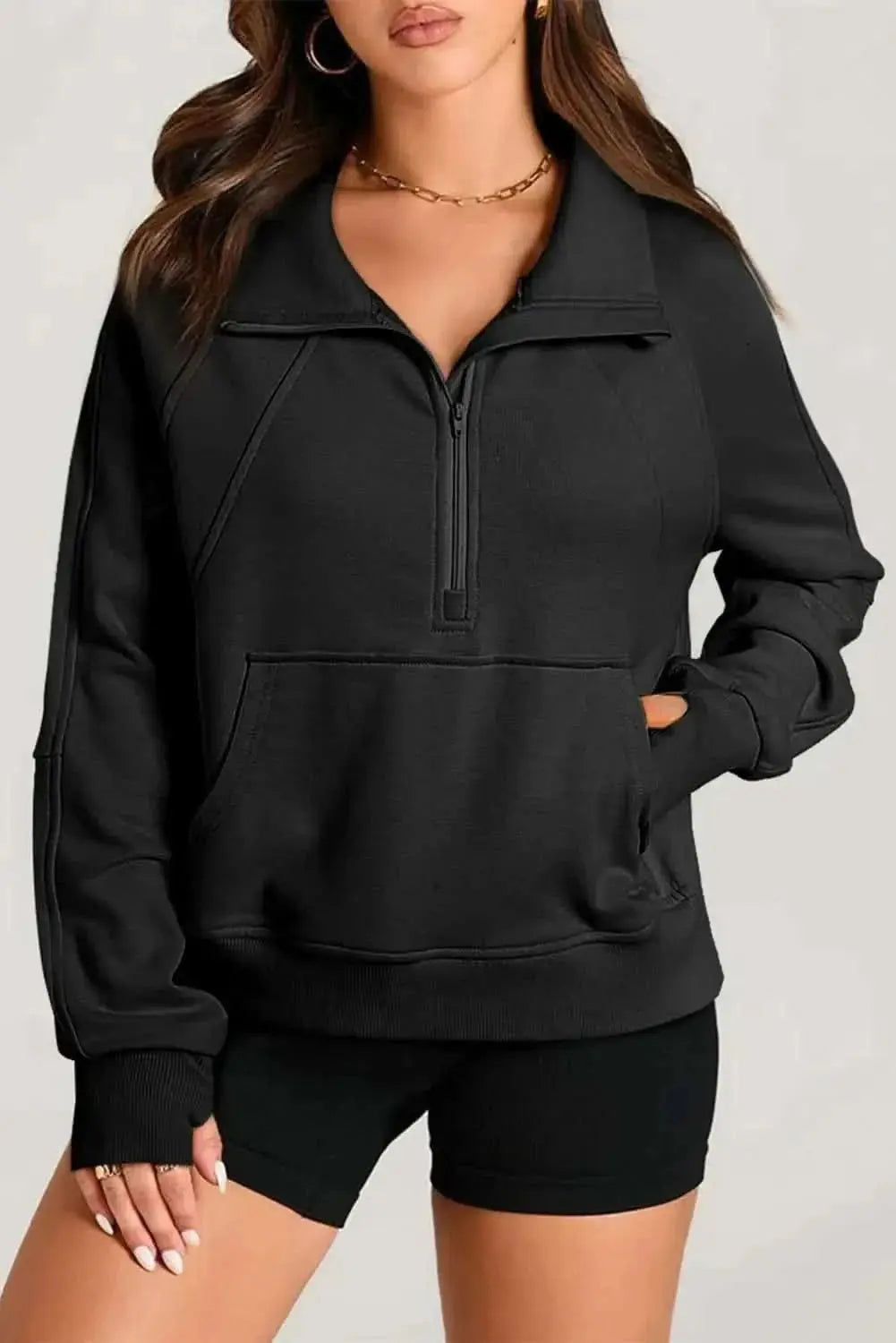 Trendsi Women's Half Zip Sweatshirt With Pockets — Fleece Pullover