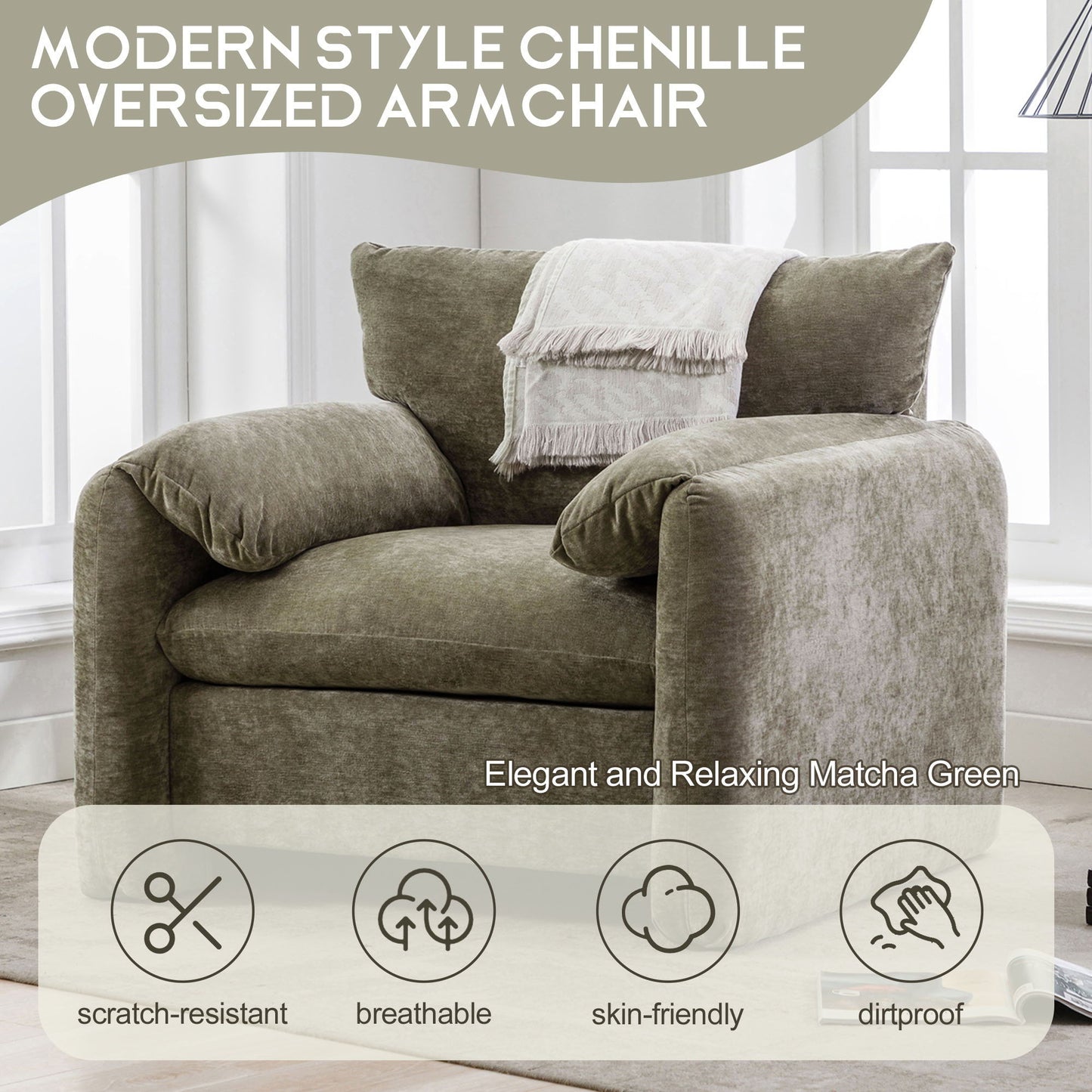 Oversized Accent Single Sofa Lounge Chair - Matcha Green