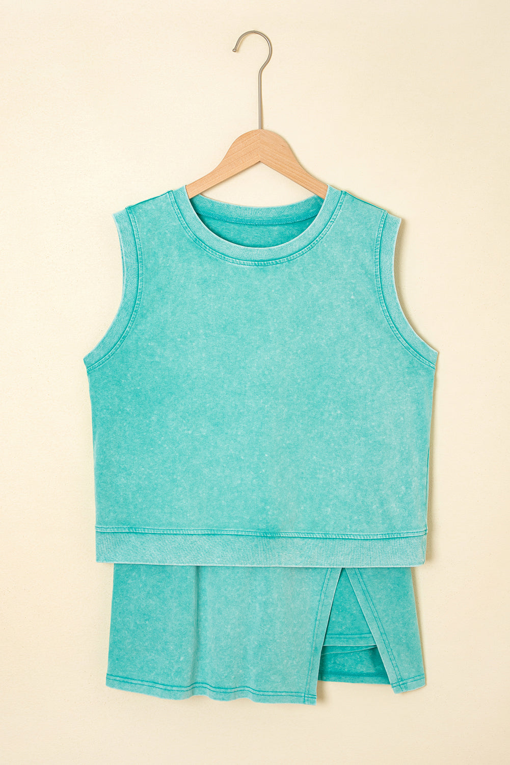 Aria 2 Pieces Mineral Wash Cotton Tank Top Lined Split Skirt Set