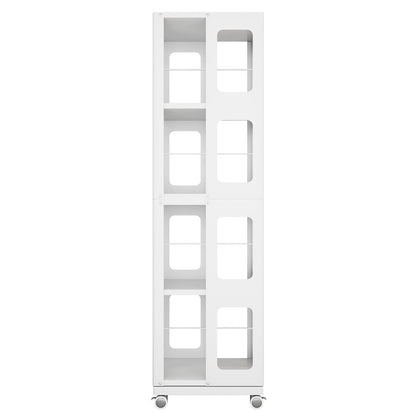 4 Tier All Steel Rotating Bookshelf With 360° Wheels, Large Size Sturdy & Spacious Book Rack, New Style Bookshelf - White