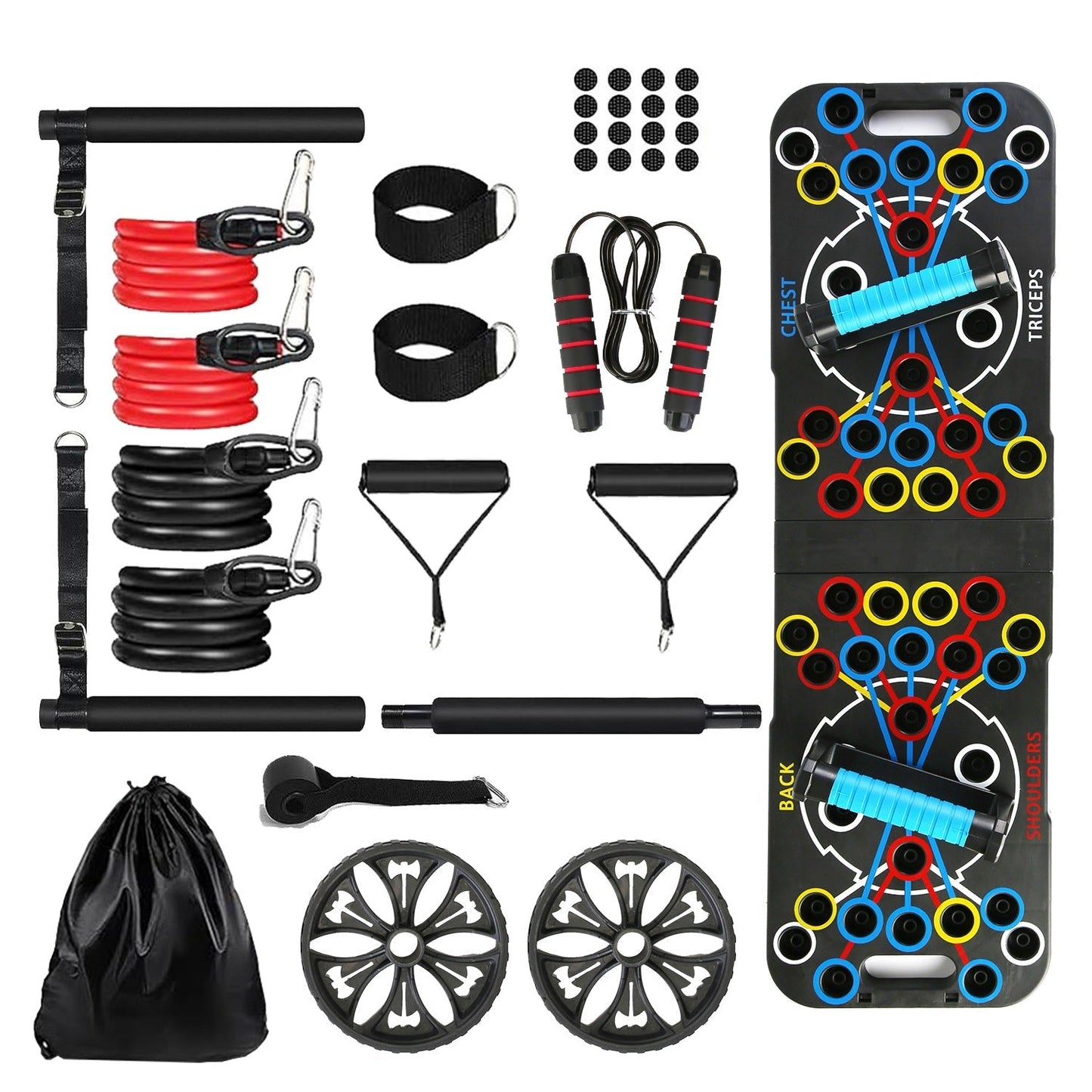 Multifunctional Push Up Board Home Strength Training Equipment With 15 Fitness Accessories Pilates Bar Resistance Band Roller Wheel Full Body Workout