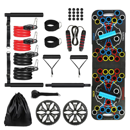 Multifunctional Push Up Board Home Strength Training Equipment With 15 Fitness Accessories Pilates Bar Resistance Band Roller Wheel Full Body Workout