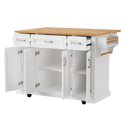 K&K 54-Inch Large Kitchen Island with Rubber Wood Drop Leaf