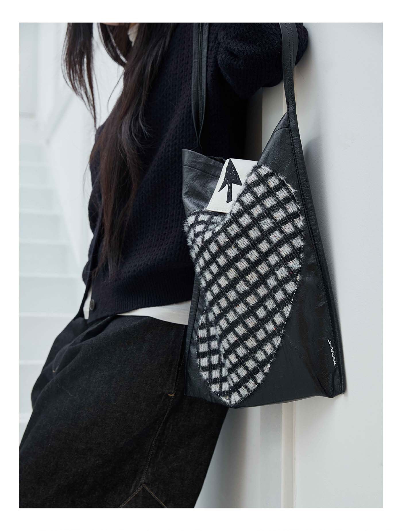 Splicing Shoulder Bag, Niche Design, Versatile Retro Bag, Original Checkered Large Capacity Bag For Women