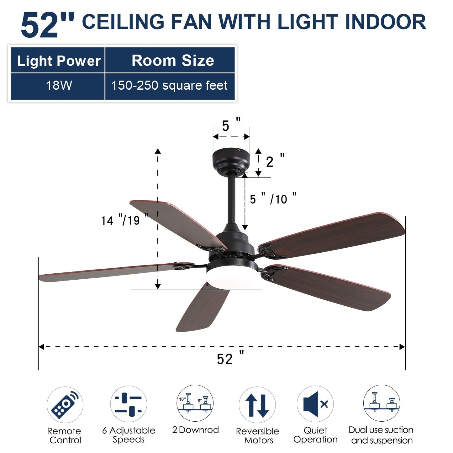 52 Inch Classics Ceiling Fan With LED Light