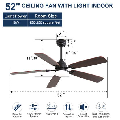 52 Inch Classics Ceiling Fan With LED Light