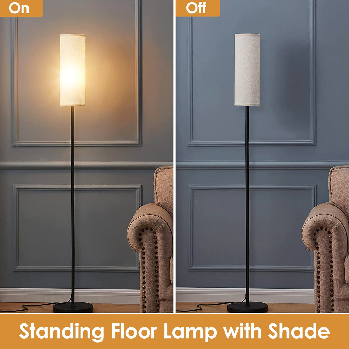 74.8in Tall Floor Lamp with Shade 3200K Warm Yellow Light Modern Standing Lamp Decorative Lamp with Foot Switch 6W Bulb for Bedroom Living Room