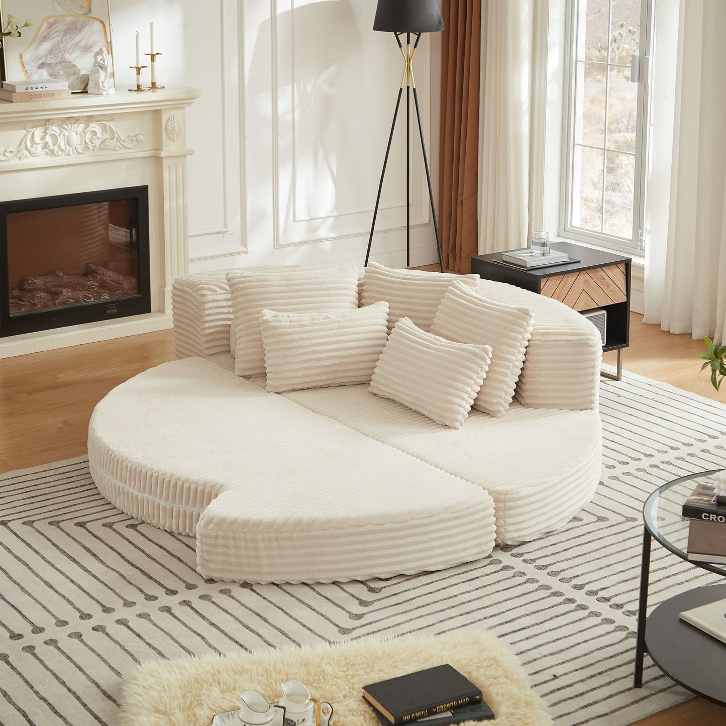 Semi Circular 2 In 1 Sofa Bed With Neck Pillow