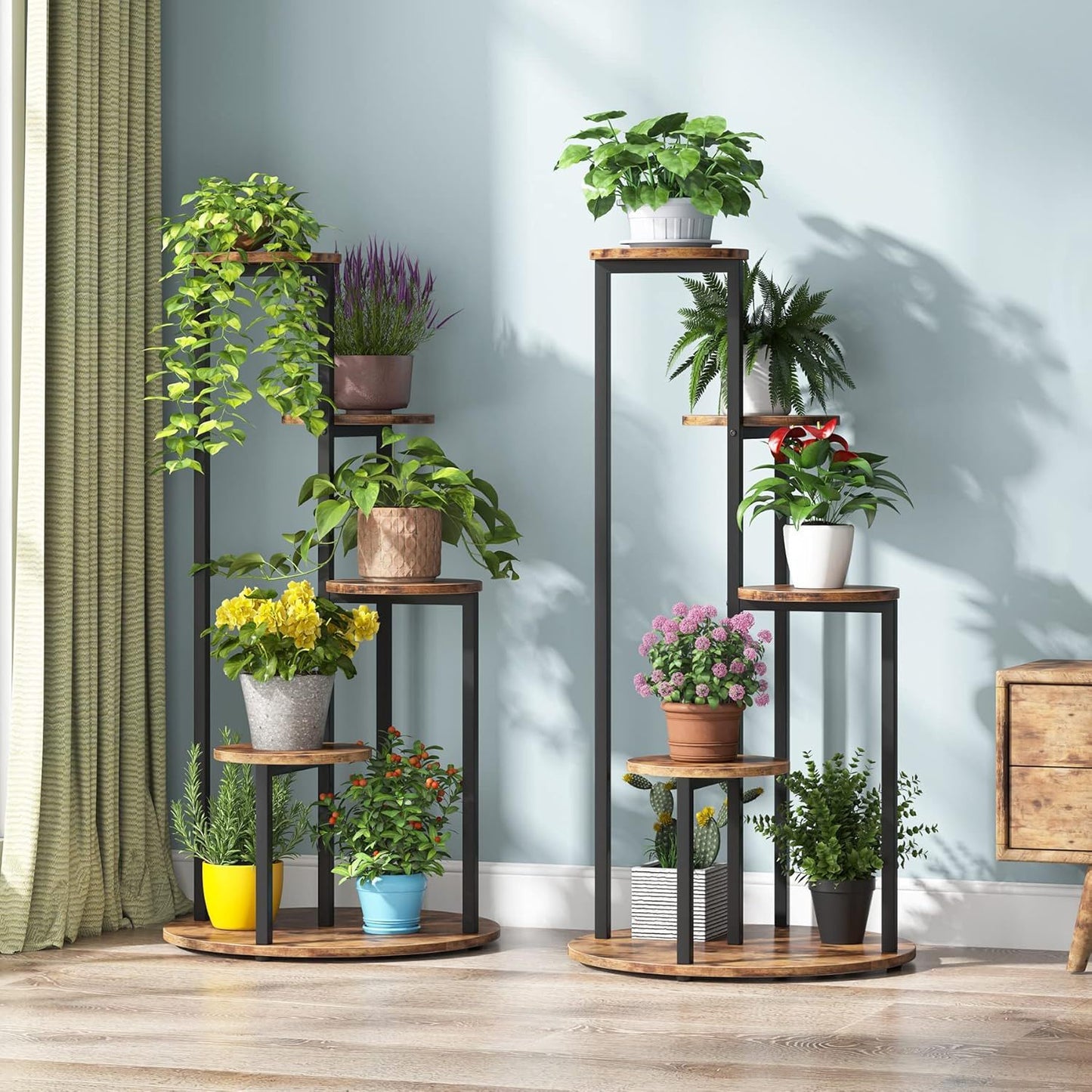 4 Tier Corner Plant Stand For Balcony, Garden & Patio - Rustic Brown