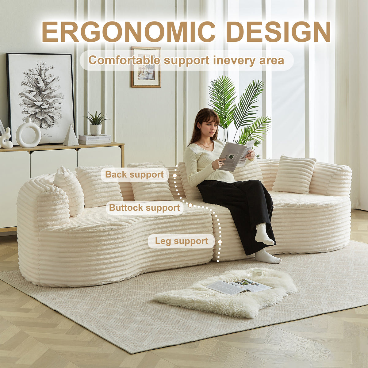 Curved Sectional Sofa - 111.5-inch Oversized Modern Design