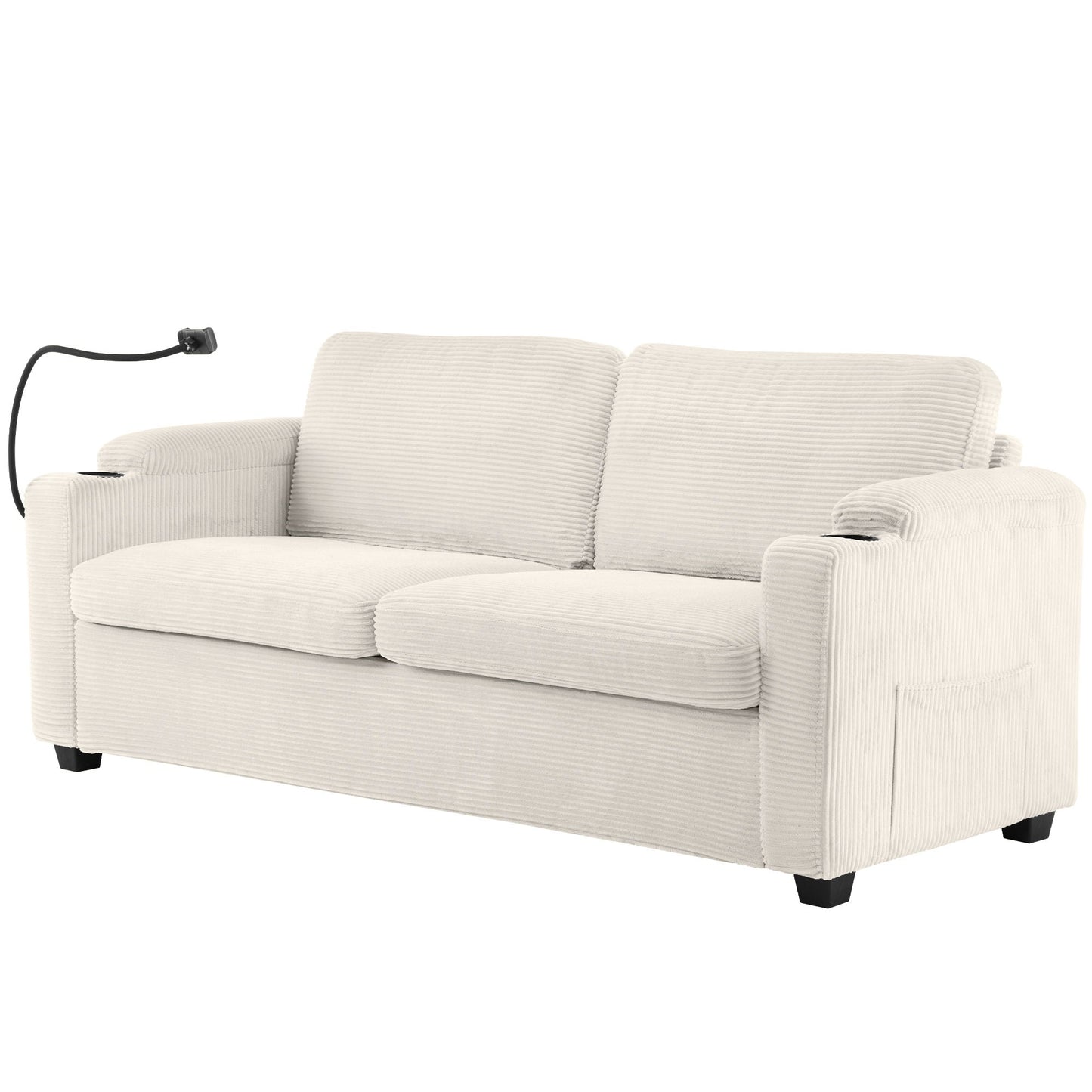 Sleeper Sofa Loveseat Sofa With Full Size Mattress, 2 USB Ports, 2 Cup Holders, 2 Side Pockets And Phone Holder