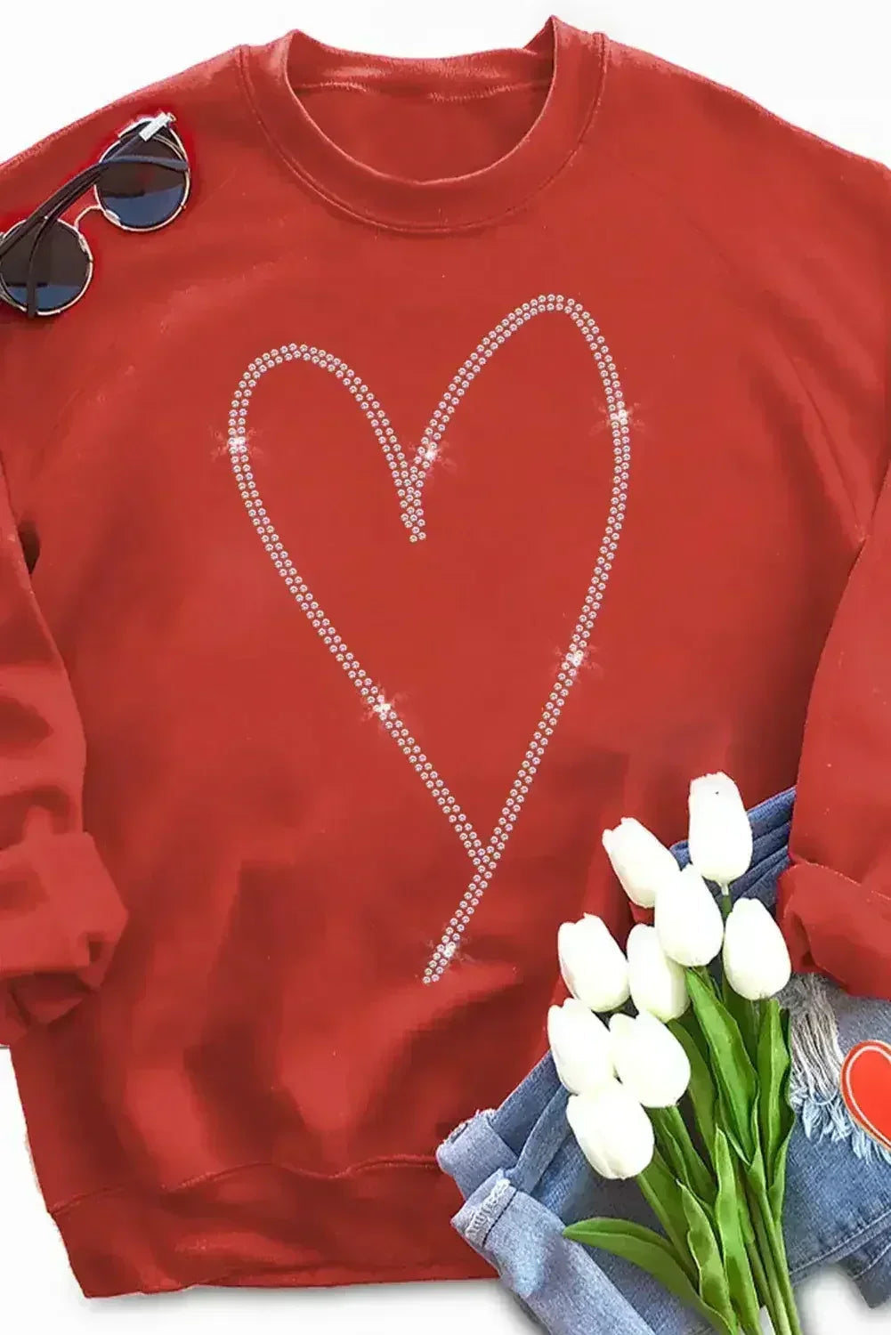 Red Rhinestone Heart Sweatshirt – Glamorous & Cozy | Femstylo