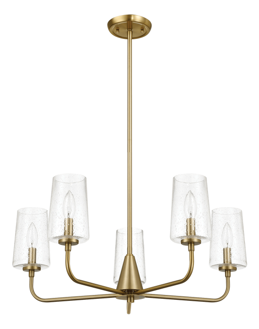 Dazzle Five Lights Chandelier With Clear Seeded Glass - Satin Brass