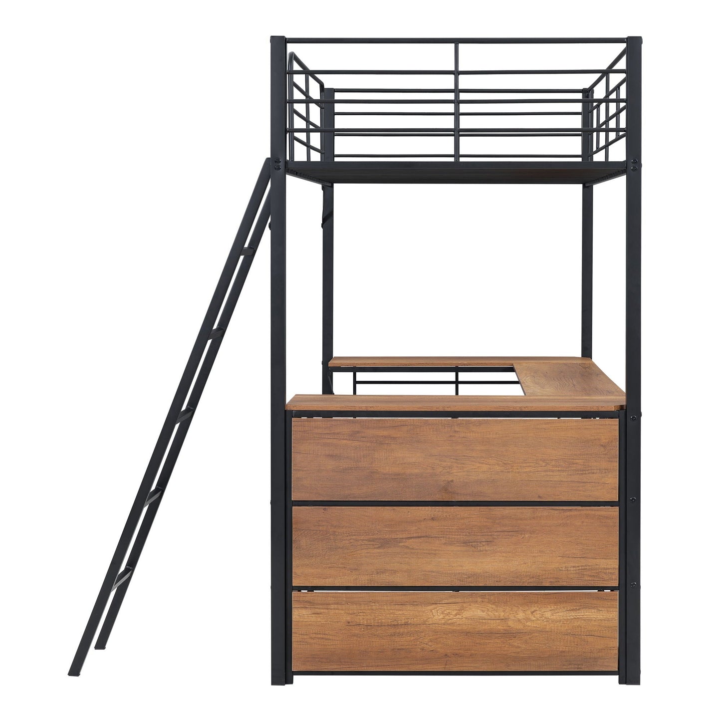 Loft Bed & 3 Layers Of Shelves And L-Shaped Desk