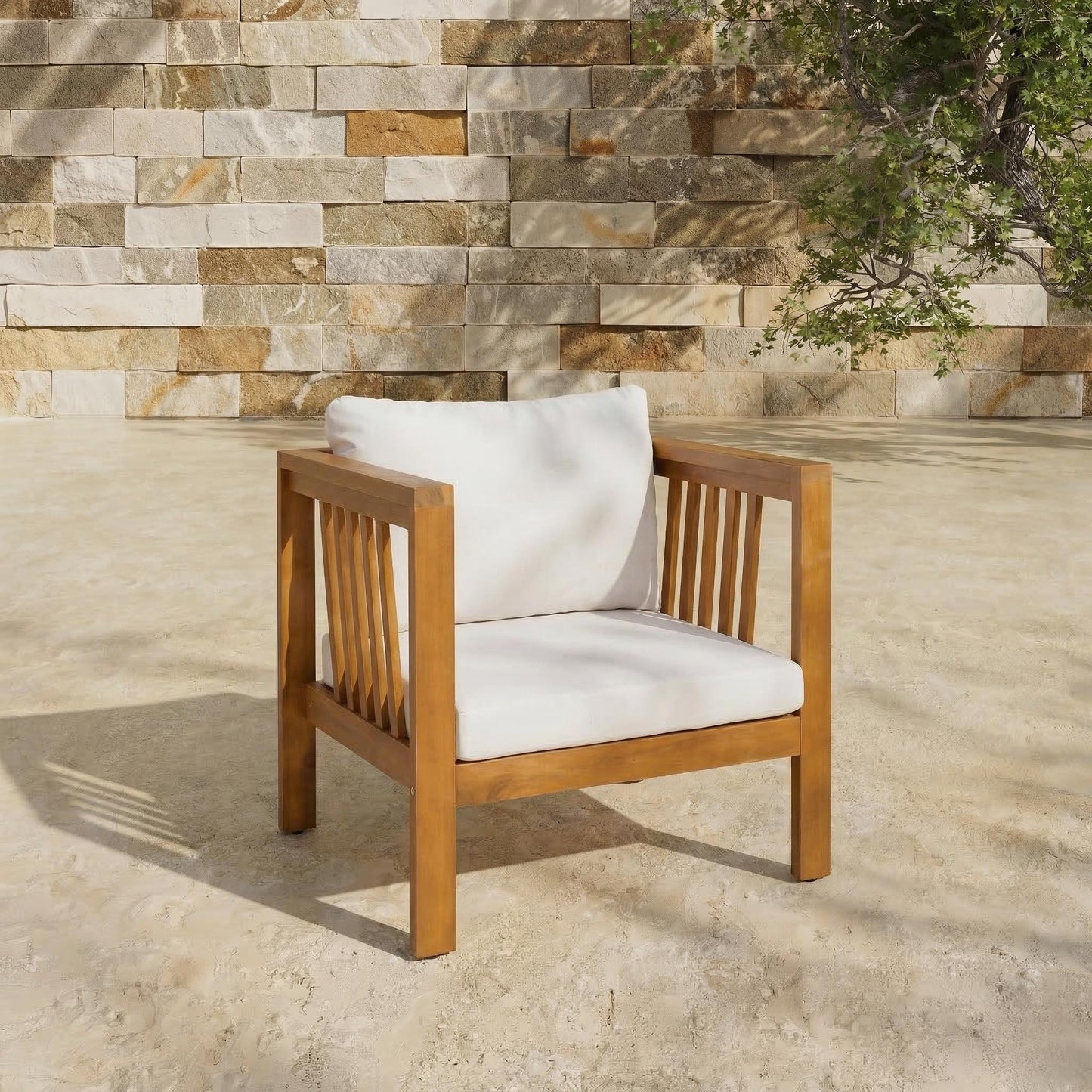 Outdoor Acacia Wood Club Chair with Modern Square Arms