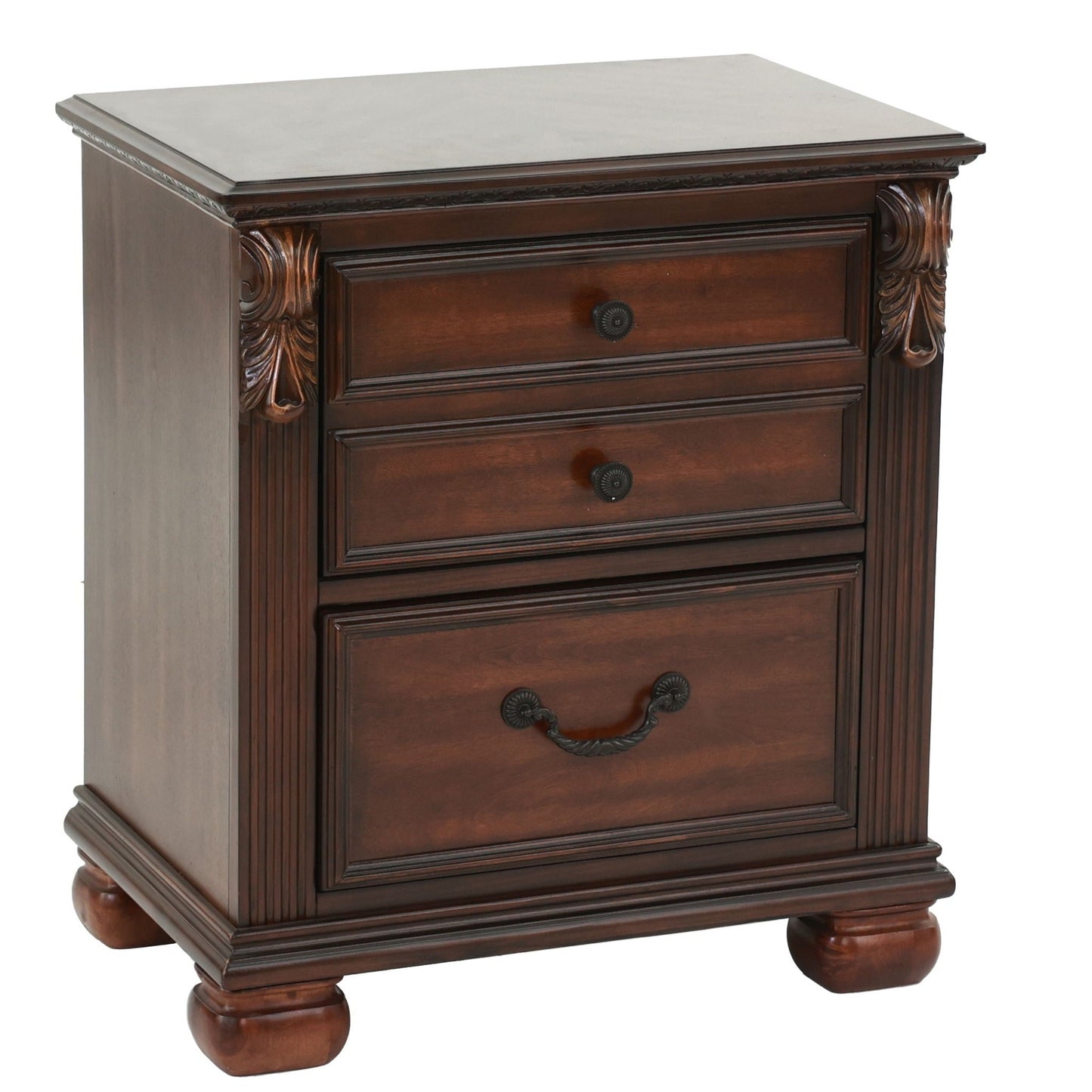 3 Piece Bedroom Set, Traditional Bed With 2 Nightstands