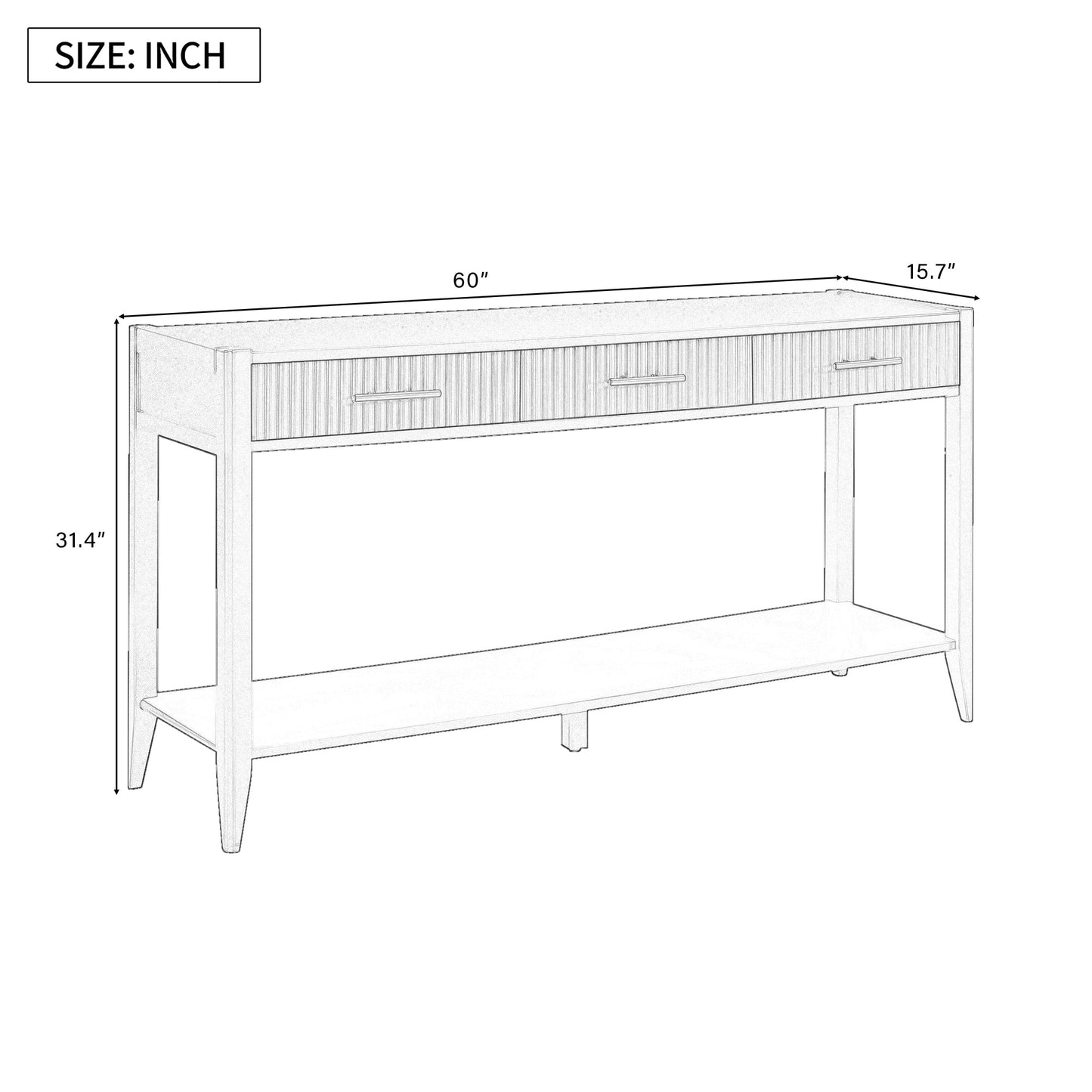 U Style 60" Painted Console Table with 3 Drawers