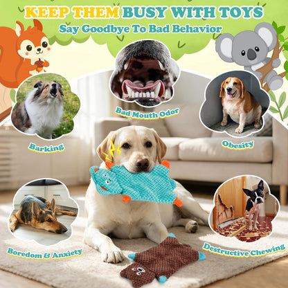 No Stuffing Squeaky Dog Toys For Samll Medium Large Breeds, 3 Pack Durable Plush Puppy Chew Toys For Teething And Boredom, Interactive Dog Toy To Keep Them Busy