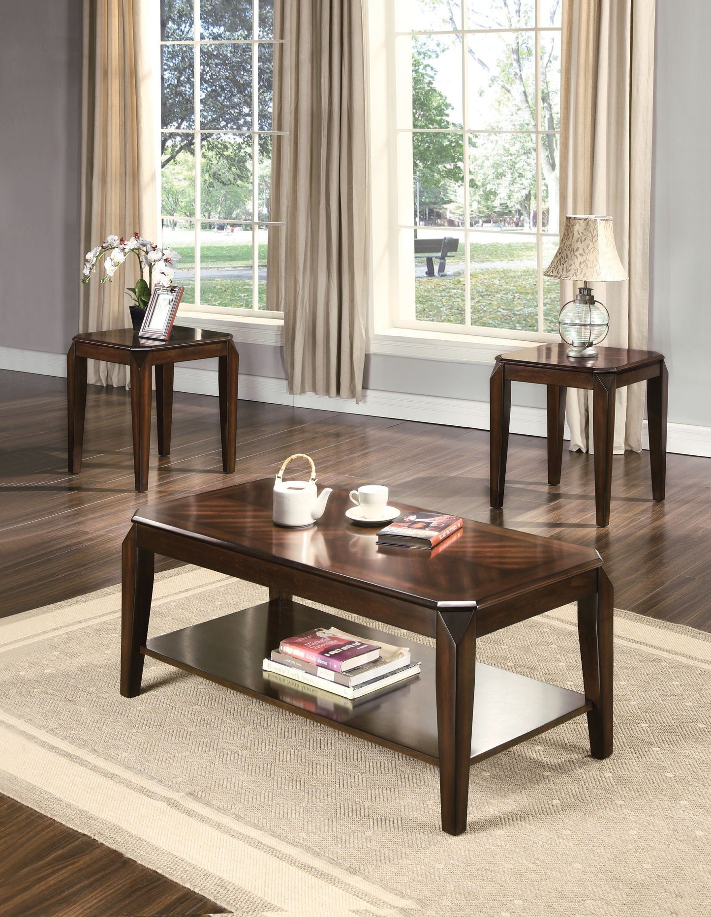 Docila 3-Piece Walnut Coffee and End Table Set