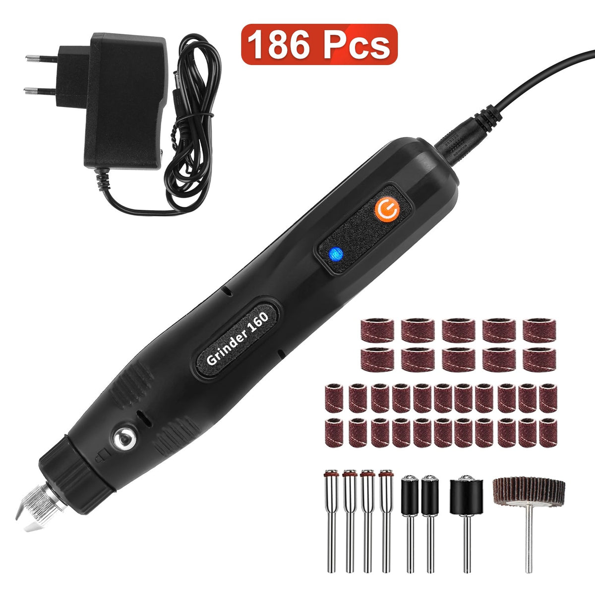Mini Corded Rotary Power Tool Set of 186Pcs Electric Detail Sander Grinding Pen Small Drill Kit Engraver with 5 Speeds for Sanding Polishing Drilling