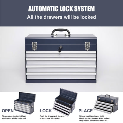 Heavy Duty Metal Tool Box, 21-inch with 4 Drawers