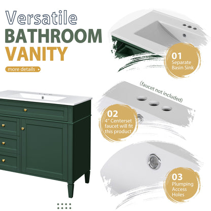 Bathroom Vanity With Mirror Cabinet, Single Sink With 2 Soft Closing Doors And 4 Drawers
