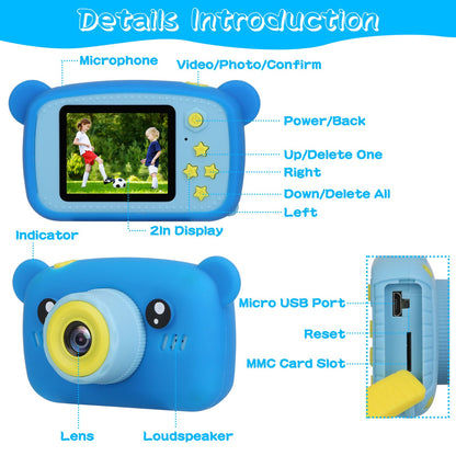 Kids Digital Camera Child Video Camera Children Camcorder Christmas Toy Birthday Gifts with 2.0in Screen 4X Digital Zoom 5 Games 32G MMC Card for 3-10