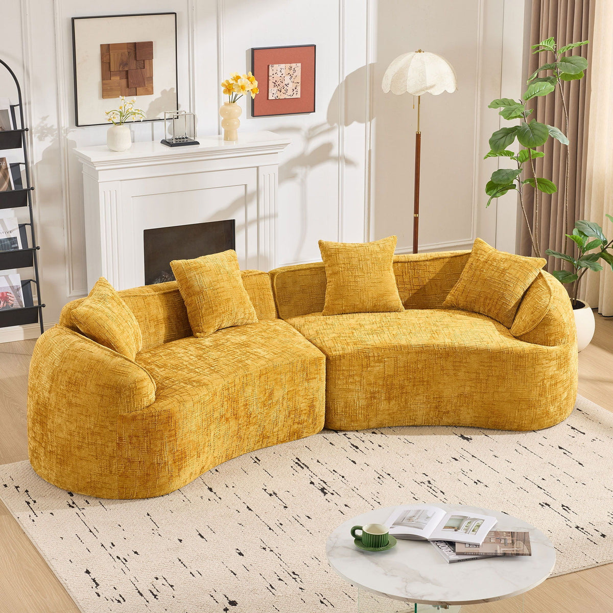 Curved Compressed Sofa, Nordic-Style Design For Living Room