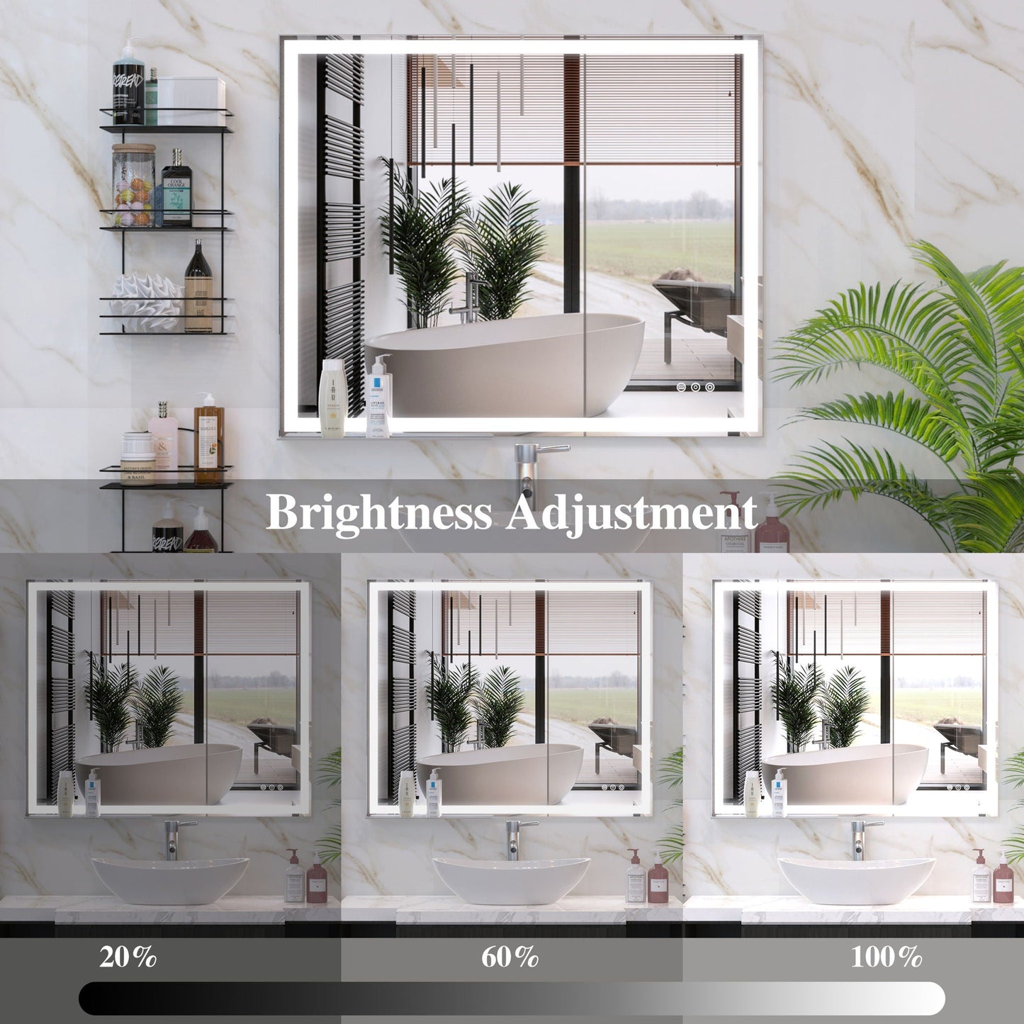 LED Bathroom Vanity Mirror Wall Mounted Adjustable / Warm / Natural Lights Anti-Fog Touch Switch With Memory Modern Smart Large Bathroom Mirrors