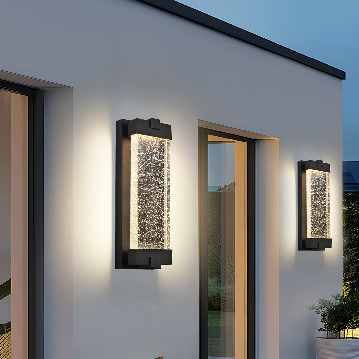 Black Aluminum Outdoor Wall Light with Bubble Crystal - Black