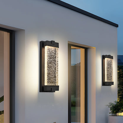 Black Aluminum Outdoor Wall Light with Bubble Crystal - Black