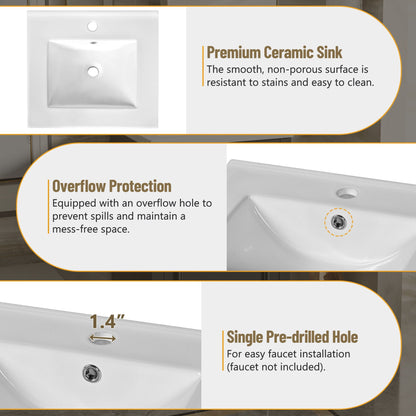 Elegant Bathroom Vanity With Ceramic Sink, Soft Close Door, Adjustable Shelf