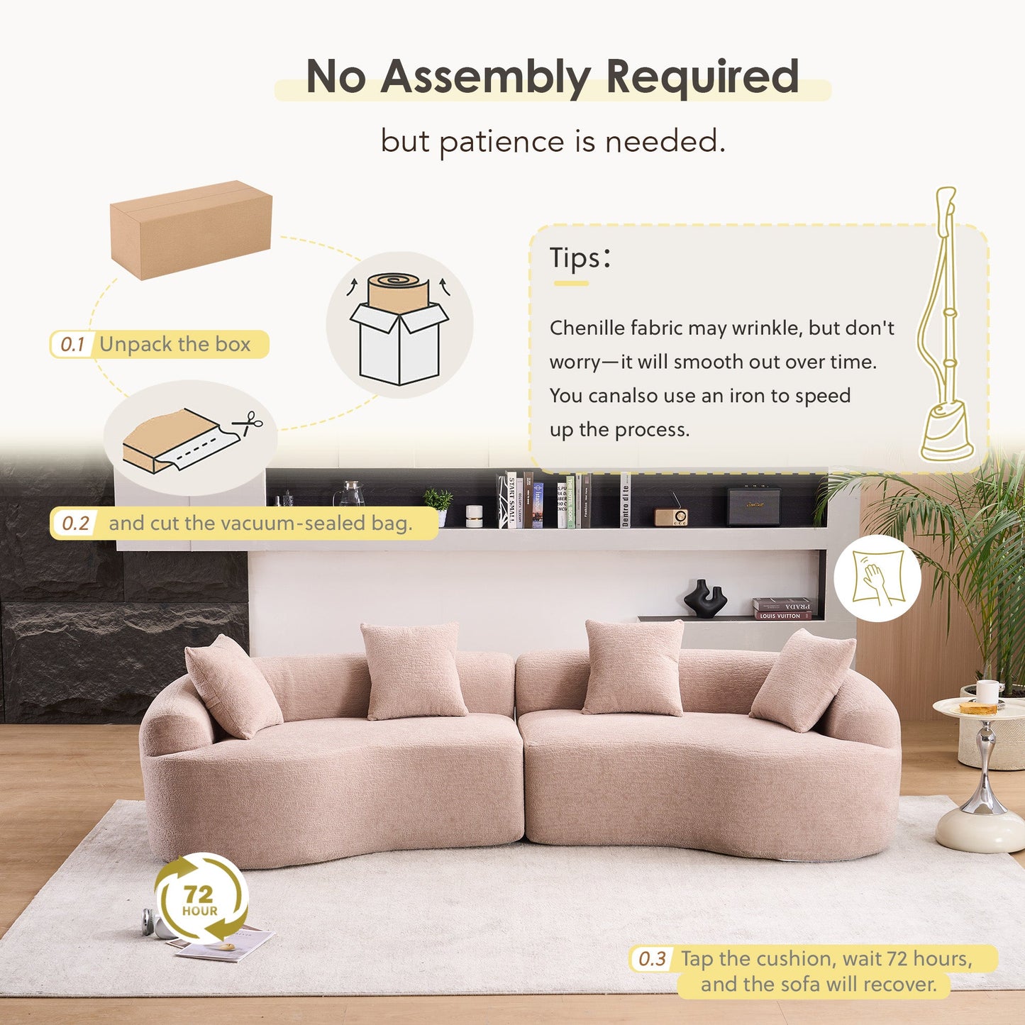 LY-025 Modular Sleeper Sectional Sofa, 4-Seater with Wood Grain Chenille Fabric