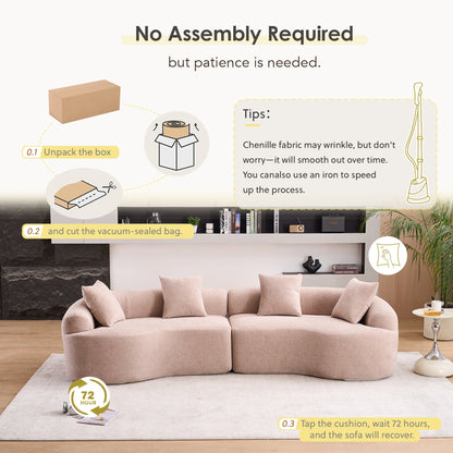 LY-025 Modular Sleeper Sectional Sofa, 4-Seater with Wood Grain Chenille Fabric