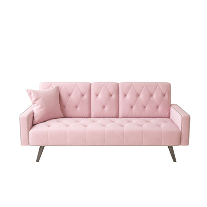 Sofa Bed With Nail Head Trim And Cup Holders - Pink