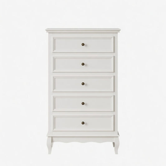 5 Drawer Tall Wide Chest Of Drawers - White