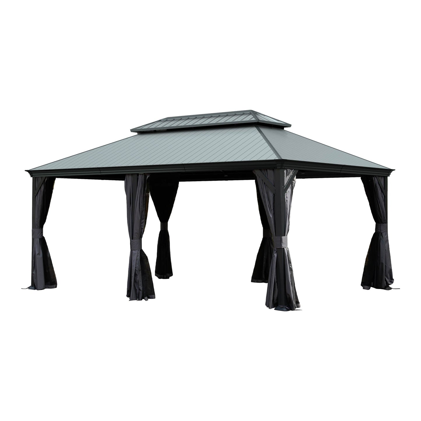 12'x18' Hardtop Gazebo with Resin Roof, Curtains, and Mosquito Netting