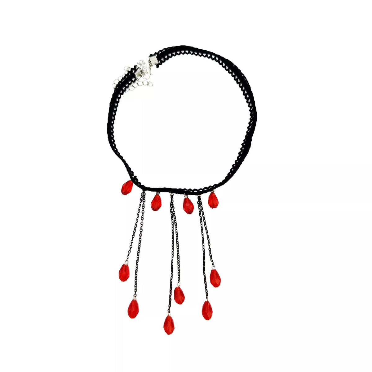 Gothic Lace Choker Necklace with Teardrop Dangle Charms